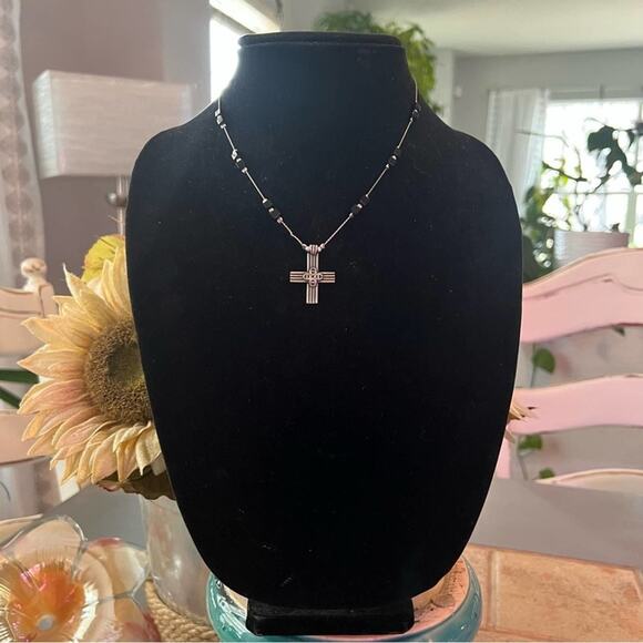Silpada 925 Sterling Silver Onyx Beaded Cross Necklace - Picture 8 of 9